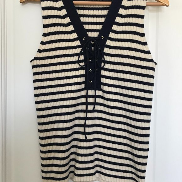 J. Crew Tops - J.Crew Striped Lace Tie Sleeveless Sweater NWOT